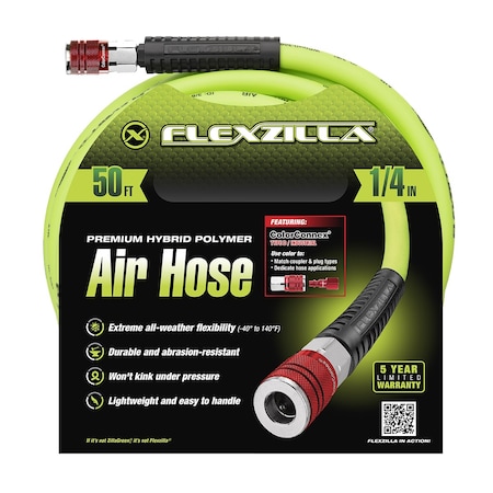 Flexzilla Air Hose, 1/4" x 50, with ColorConnex C HFZ1450YW2-D